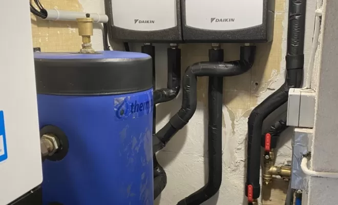 Pose une pompe à chaleur Daikin Alterma 12kw en haute température à Plerin , Plouha, LCS Le Corre Chauffage Sanitaire